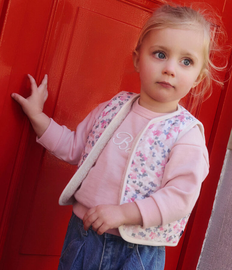 Gilet b&eacute;b&eacute; en popeline de coton et sherpa sans manche imprim&eacute; &eacute;cru/multicouleur
