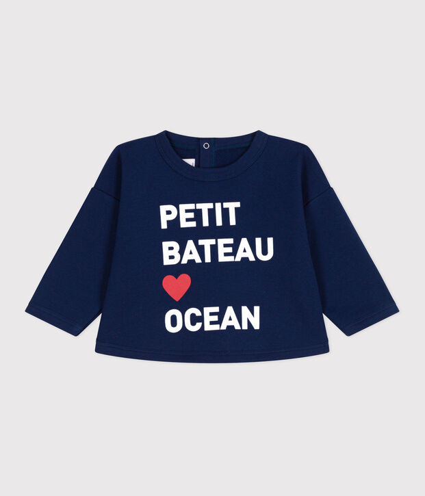 Sweat b&eacute;b&eacute; en coton, uni bleu fonc&eacute;