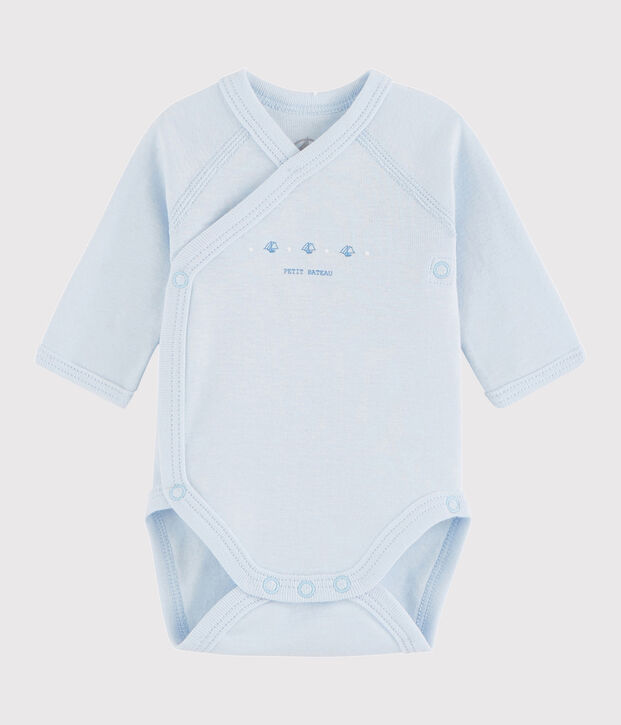 Body crois&eacute; manches longues b&eacute;b&eacute; fille-gar&ccedil;on bleu clair