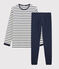 Pyjama marinière petit garçon en coton blanc MARSHMALLOW/bleu SMOKING