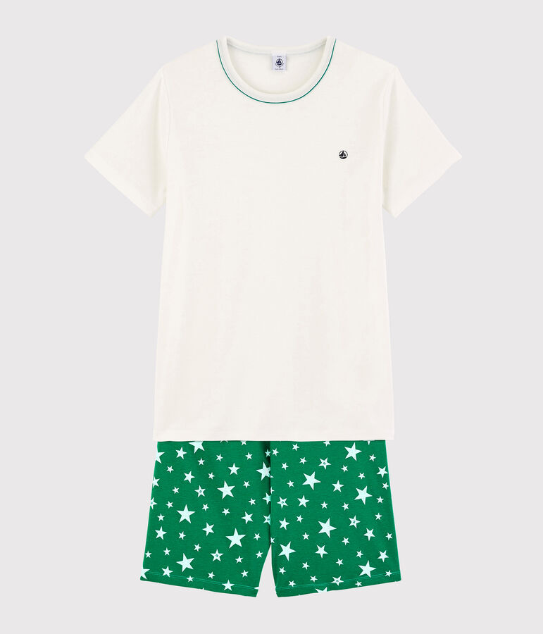 Pyjacourt blanc &agrave; &eacute;toiles mixte en c&ocirc;te blanc/vert