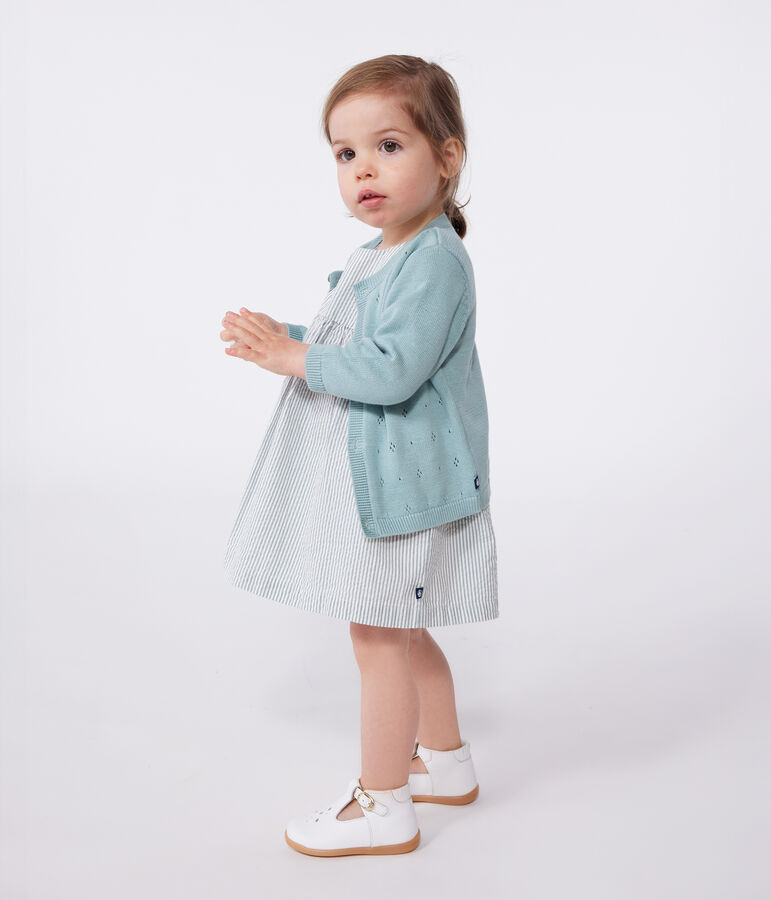 Cardigan b&eacute;b&eacute; en coton point fantaisie vert PAUL