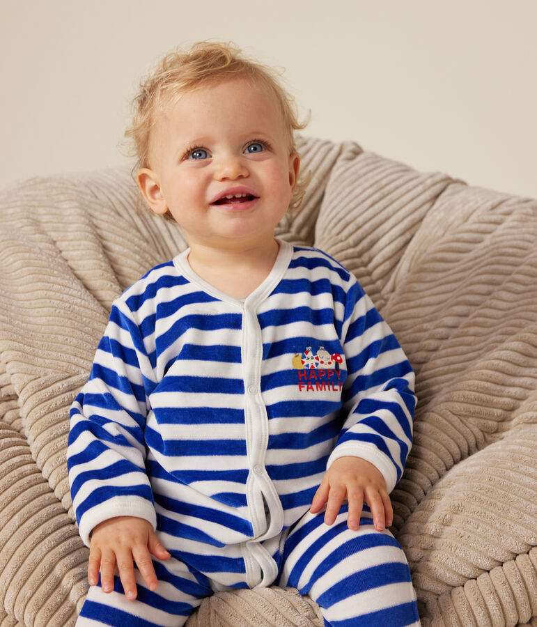 Pyjama de No&euml;l en velours b&eacute;b&eacute; bleu/blanc