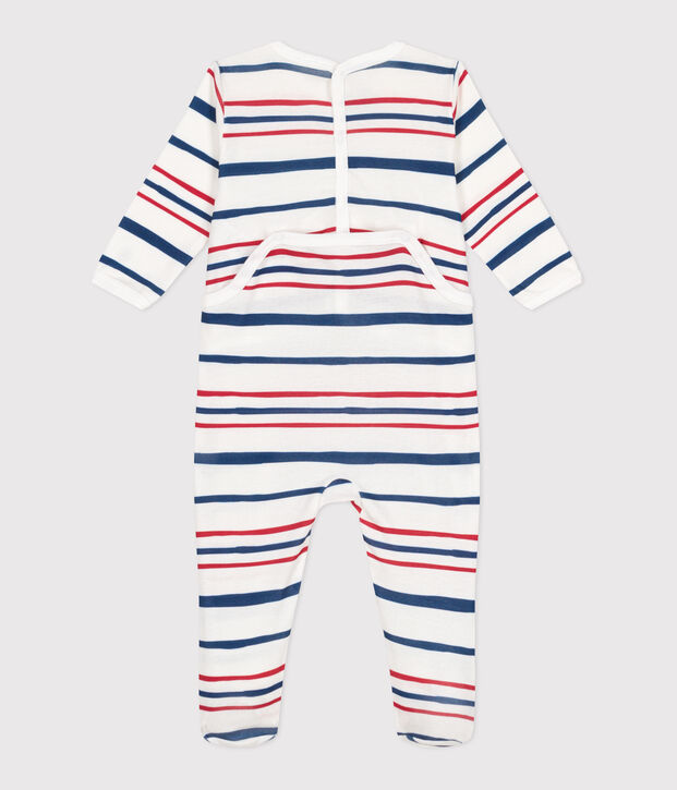 Pyjama b&eacute;b&eacute; en coton ouverture au dos ray&eacute; blanc/bleu/multicouleur