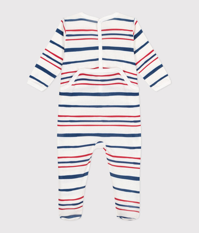 Pyjama b&eacute;b&eacute; en coton ouverture au dos ray&eacute; blanc ECUME/ INCOGNITO/ MULTICO