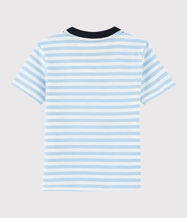 Tee-shirt manches courtes en jersey enfant gar&ccedil;on bleu/blanc