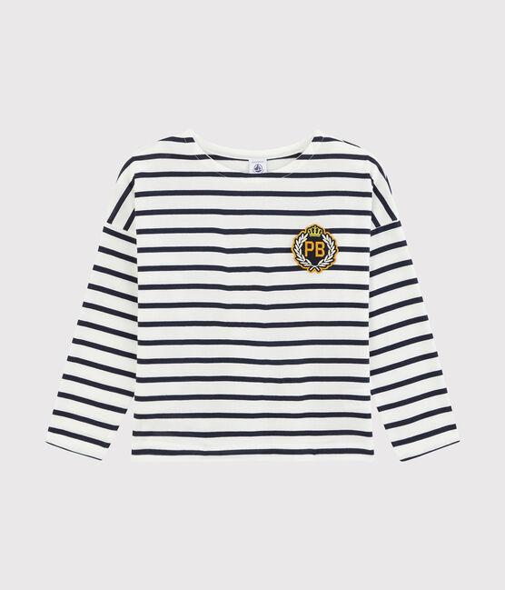 Tee-shirt enfant garcon blanc MARSHMALLOW/bleu SMOKING