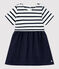 Robe bi-matière en gaze de coton et jersey épais bio bébé blanc MARSHMALLOW/bleu SMOKING