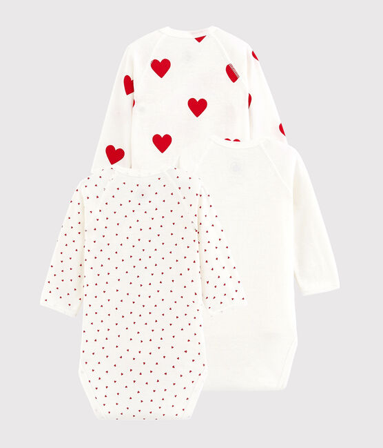 Lot de 3 bodies croisés cœur rouge manches longues bébé  variante 1