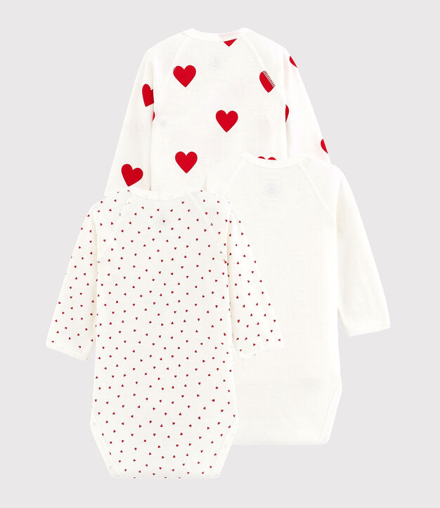 Lot de 3 bodies crois&eacute;s c&oelig;ur rouge manches longues b&eacute;b&eacute; multicouleur
