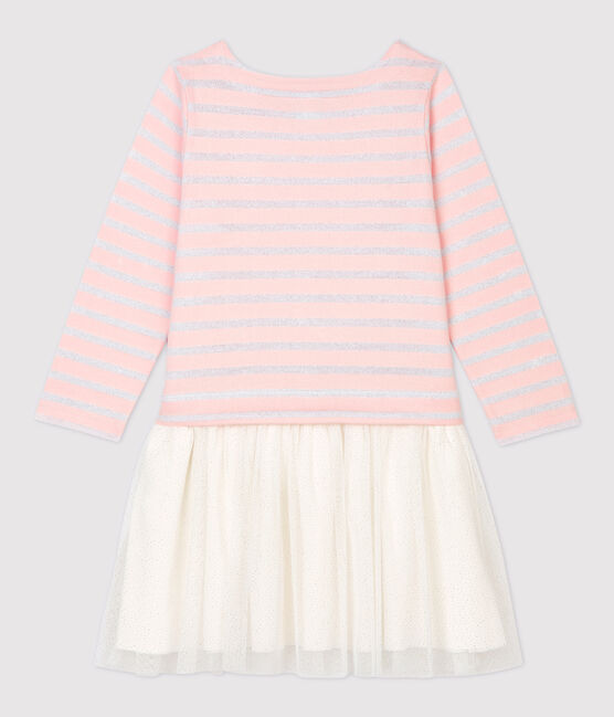 Robe manches longues coton et tulle enfant fille rose MINOIS/ MARSHMALLOW ARGENT BRILLANT