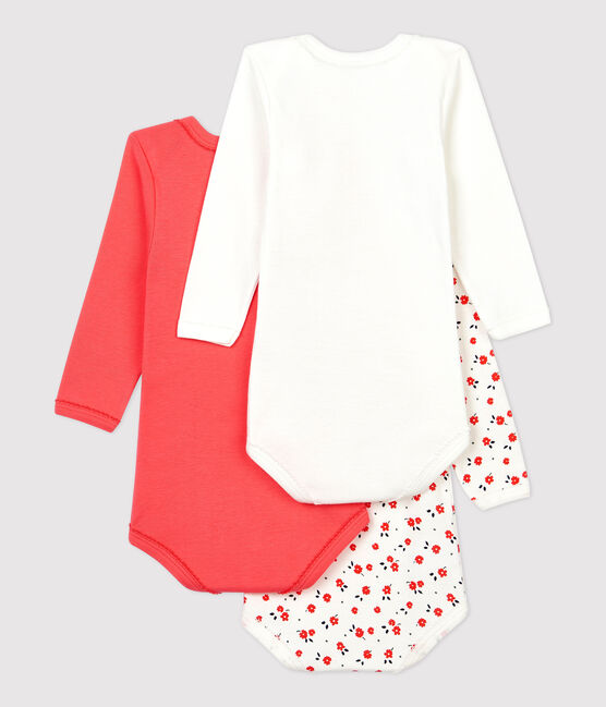 Lot de 3 bodies manches longues fleurs bébé fille en coton biologique variante 1