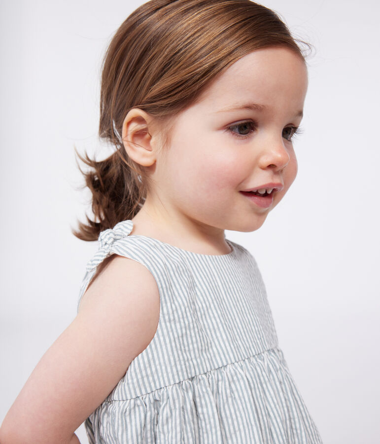 Robe b&eacute;b&eacute; en coton sans manches ray&eacute;e blanc/vert