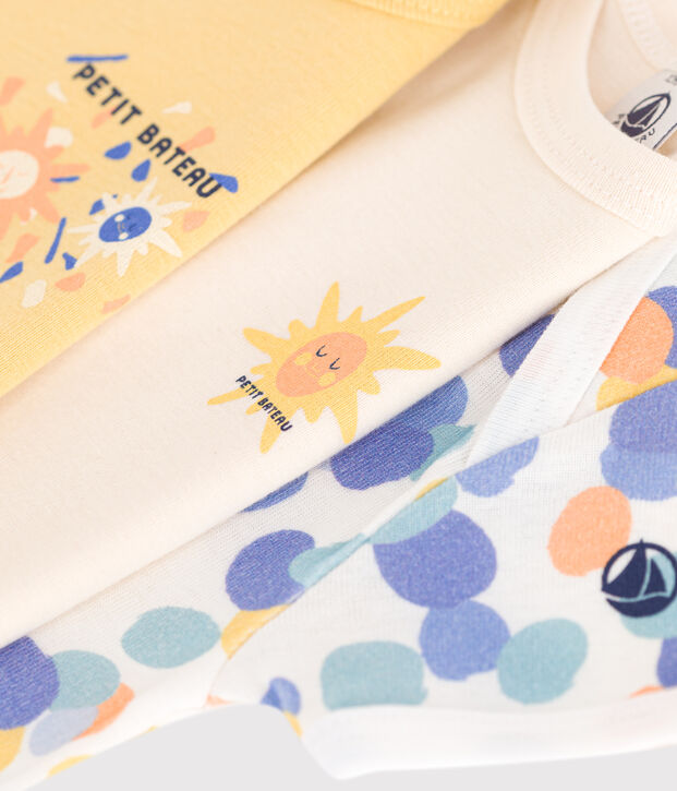 Lot de 3 bodies manches courtes en coton b&eacute;b&eacute; multicouleur