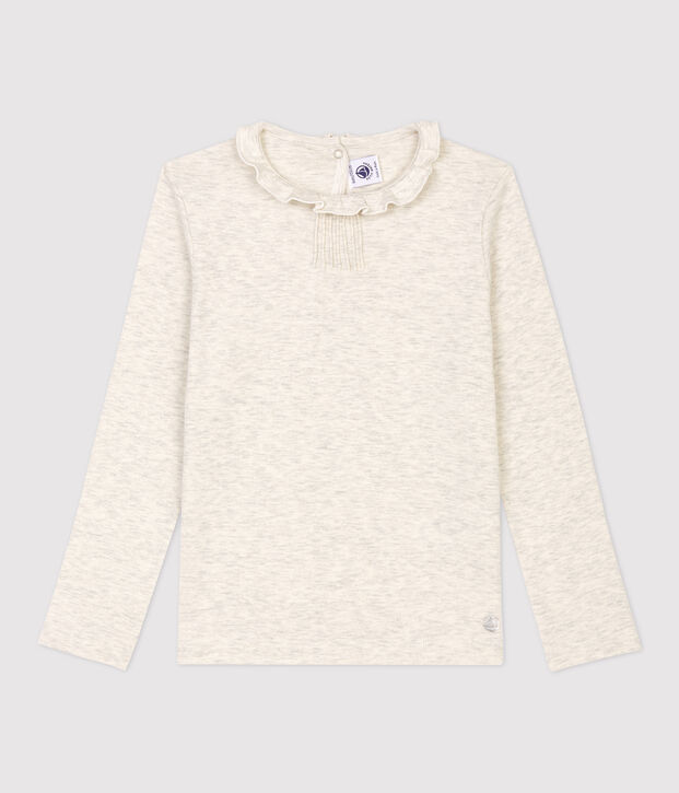 Tee-shirt manches longues en coton enfant fille beige chin&eacute;