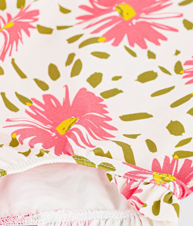 Maillot de bain b&eacute;b&eacute; une pi&egrave;ce &agrave; volants, imprim&eacute; fleurs blanc/multicouleur