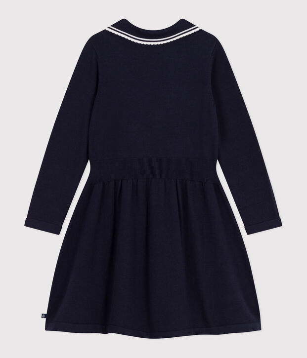 Robe enfant manches longues en coton bleu marine