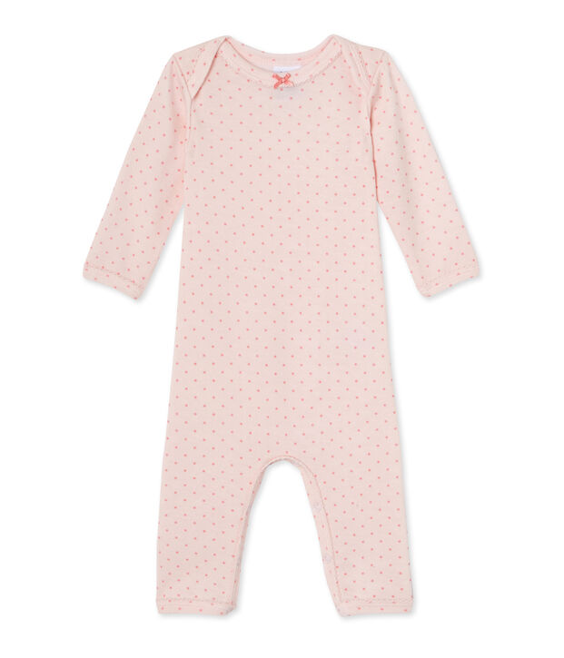 Combinaison longue b&eacute;b&eacute; fille en laine et coton rose/rose