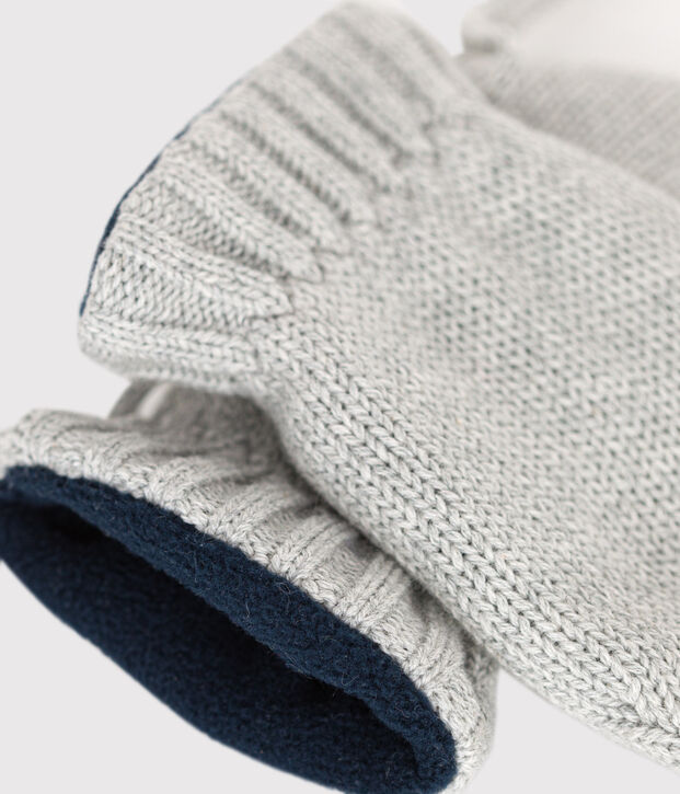 Moufles b&eacute;b&eacute; en tricot unies doubl&eacute;es polaire gris