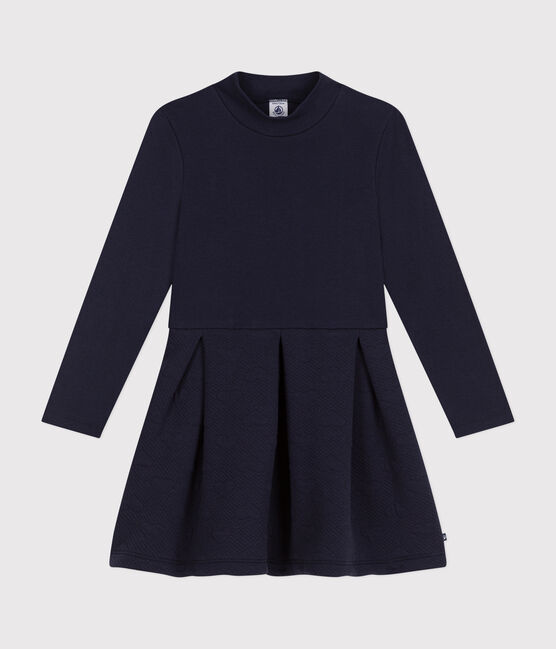 Robe manches longues bi-matière enfant fille bleu SMOKING