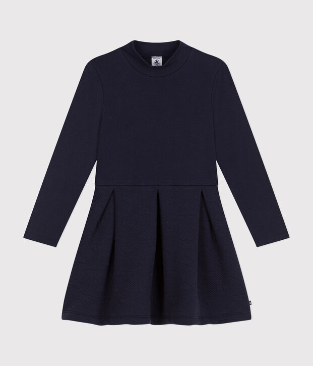 Robe manches longues bi-mati&egrave;re enfant fille bleu