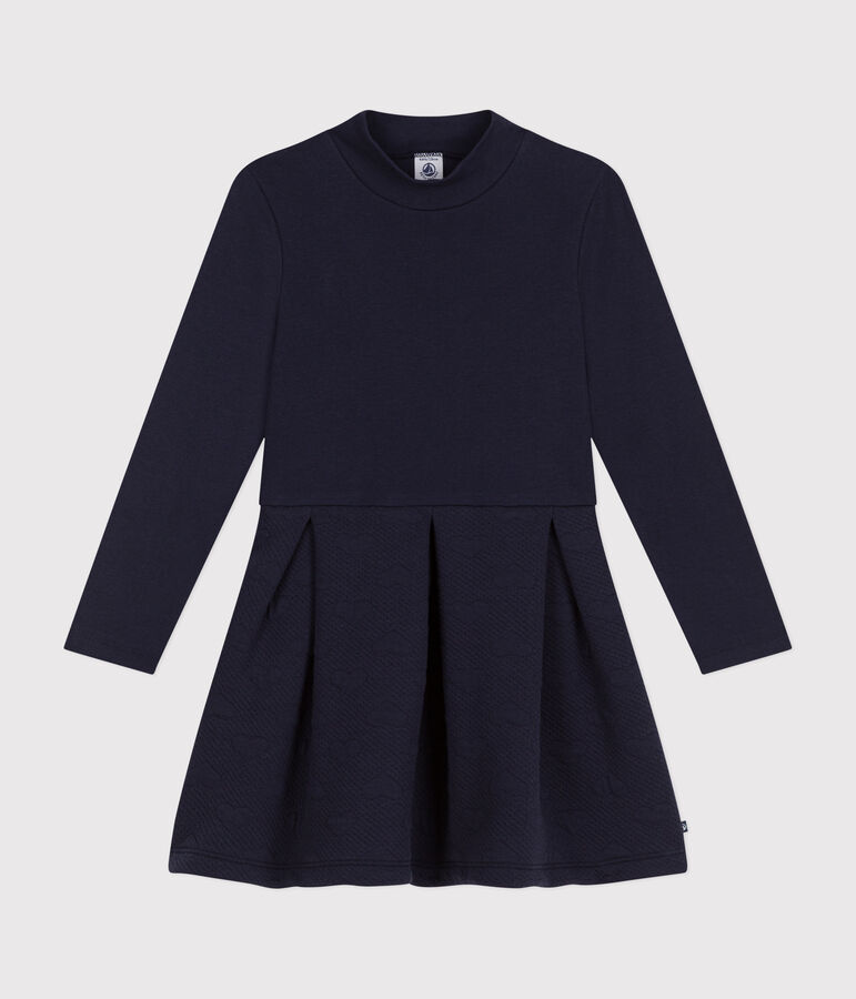 Robe manches longues bi-mati&egrave;re enfant fille bleu
