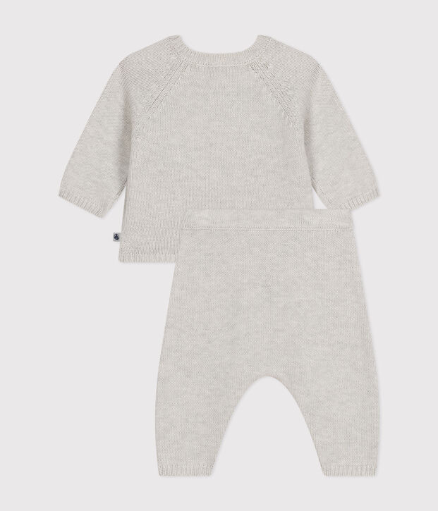 Ensemble 2 pi&egrave;ces en tricot laine et coton b&eacute;b&eacute; beige chin&eacute;
