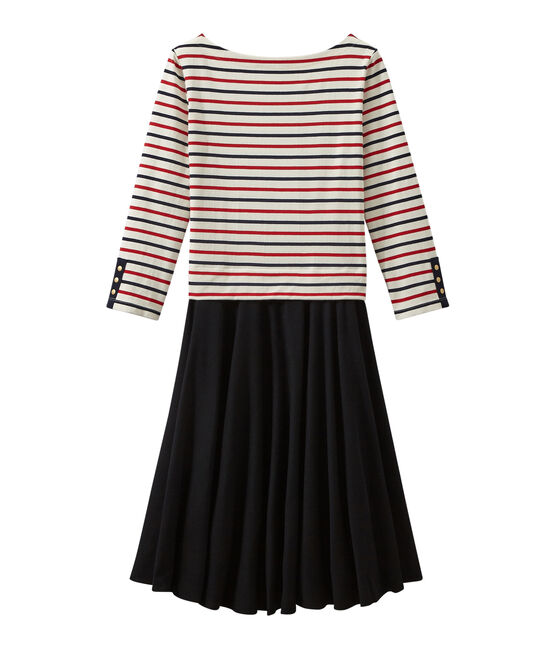 Robe femme trompe l'œil tricolore beige COQUILLE/bleu SMOKING/ TERKUIT