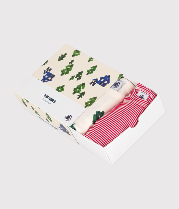 Lot de 3 bodies manches longues sapins b&eacute;b&eacute; en coton multicouleur
