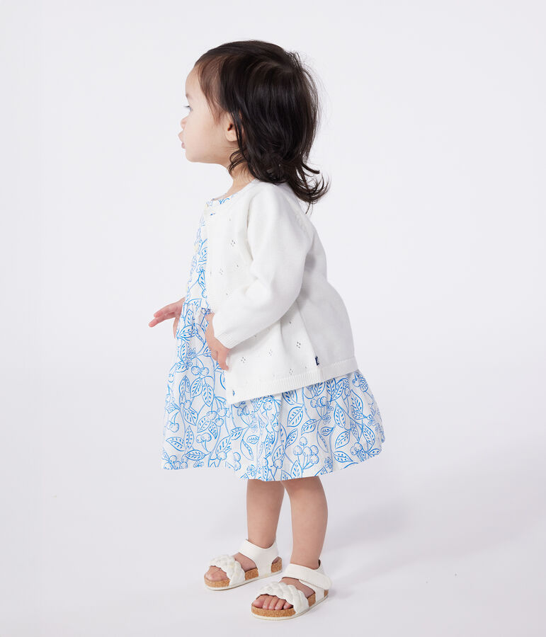 Cardigan b&eacute;b&eacute; en coton point fantaisie blanc MARSHMALLOW
