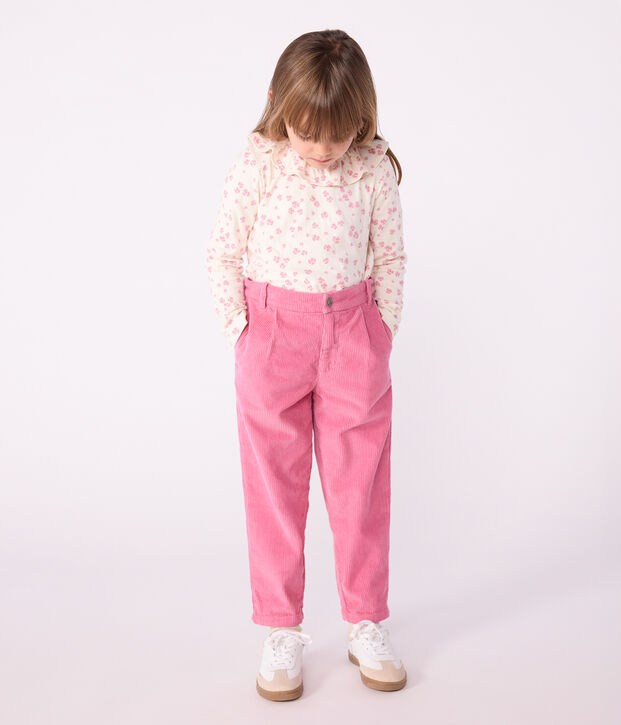 Pantalon enfant en velours uni rose
