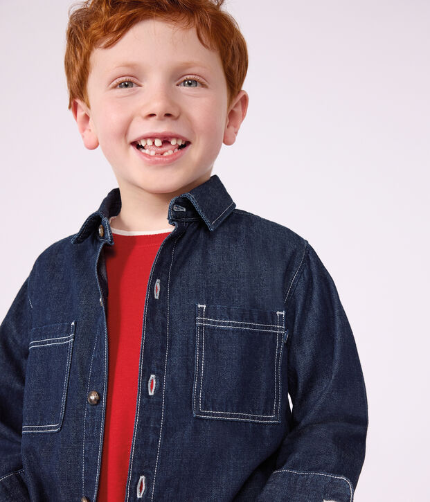 Chemise enfant en denim uni bleu