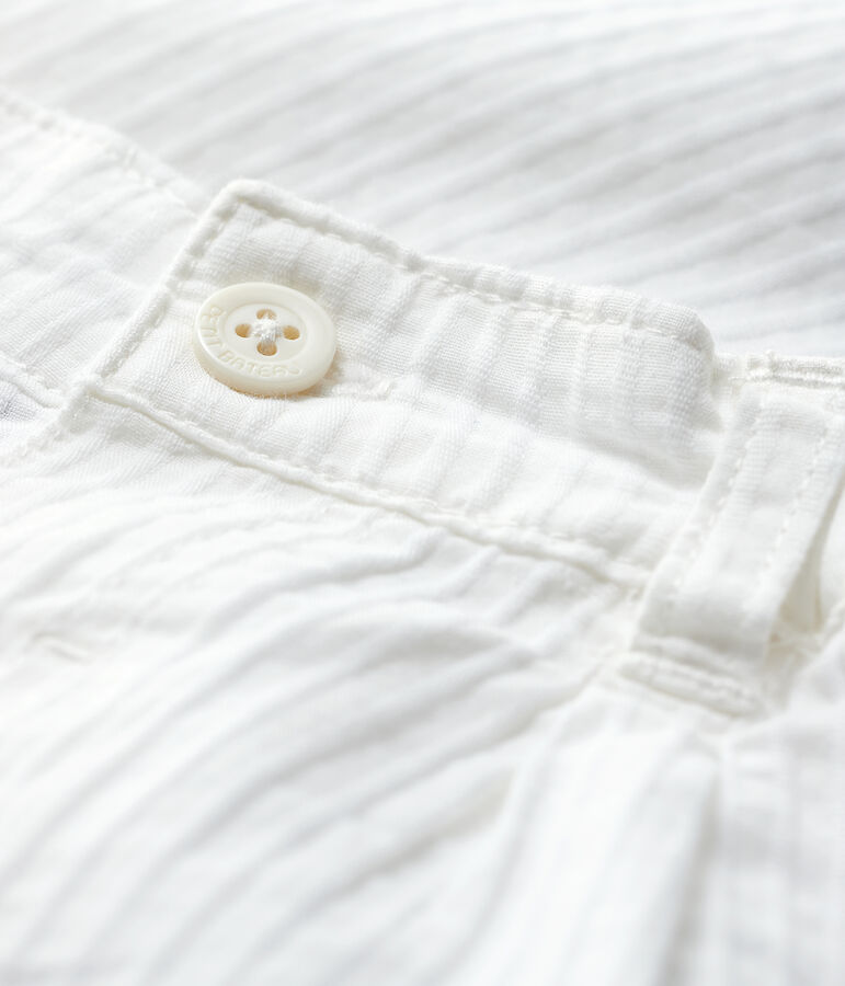 Pantalon c&eacute;r&eacute;monie ray&eacute; en popeline b&eacute;b&eacute; gar&ccedil;on blanc MARSHMALLOW