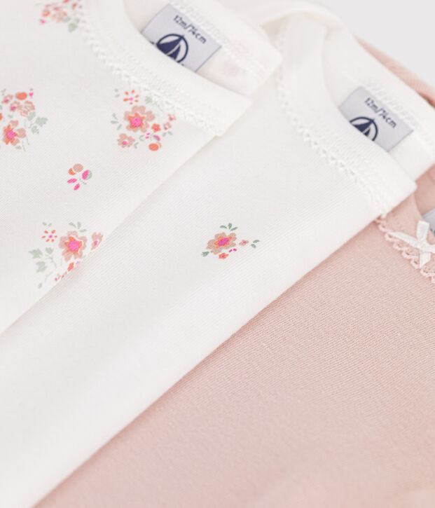 Lot de 3 bodies manches longues fleurs en coton b&eacute;b&eacute; multicouleur