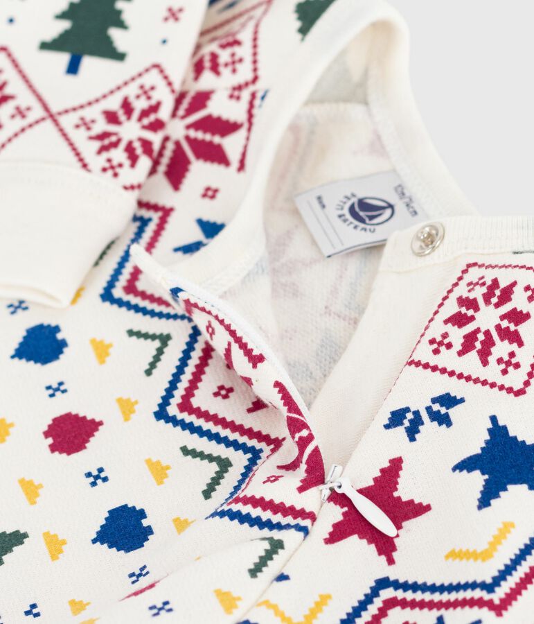 Pyjama zipp&eacute; b&eacute;b&eacute; en molleton gratt&eacute; imprim&eacute; No&euml;l &eacute;cru/multicouleur