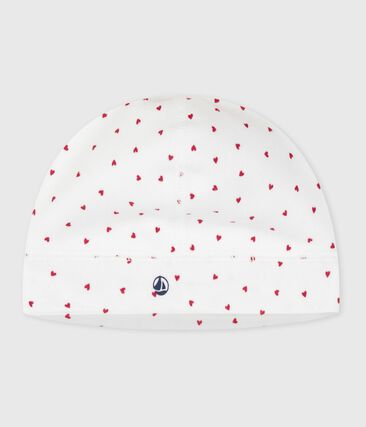Bonnet naissance en coton imprimé cœurs