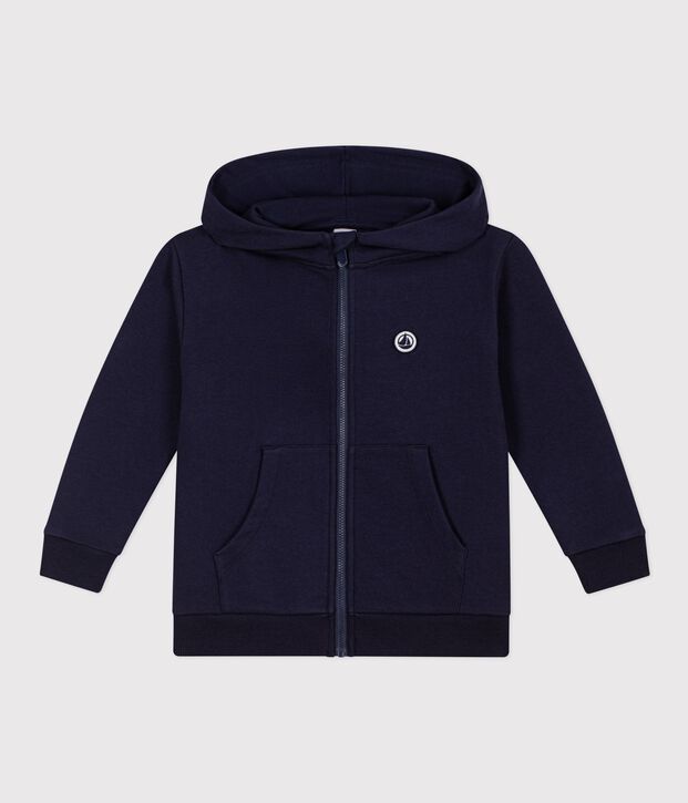 Sweatshirt &agrave; capuche zipp&eacute; enfant en coton bleu