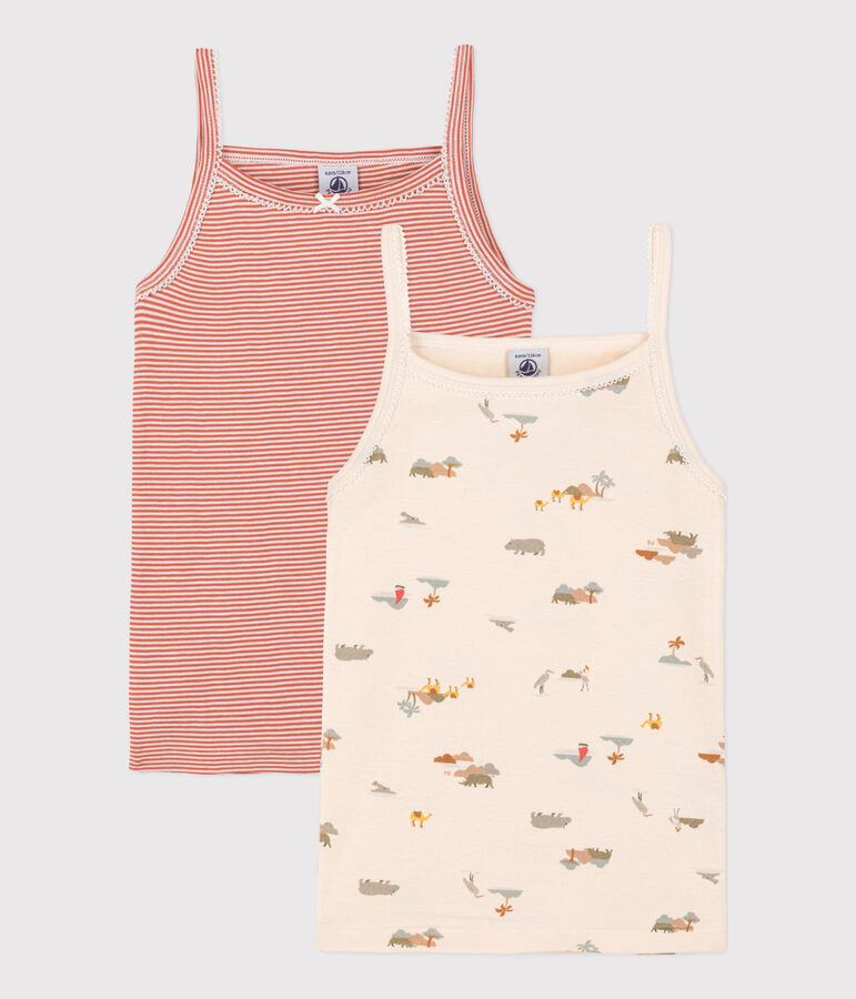 Lot de 2 chemises &agrave; bretelles animaux en coton petite fille multicouleur