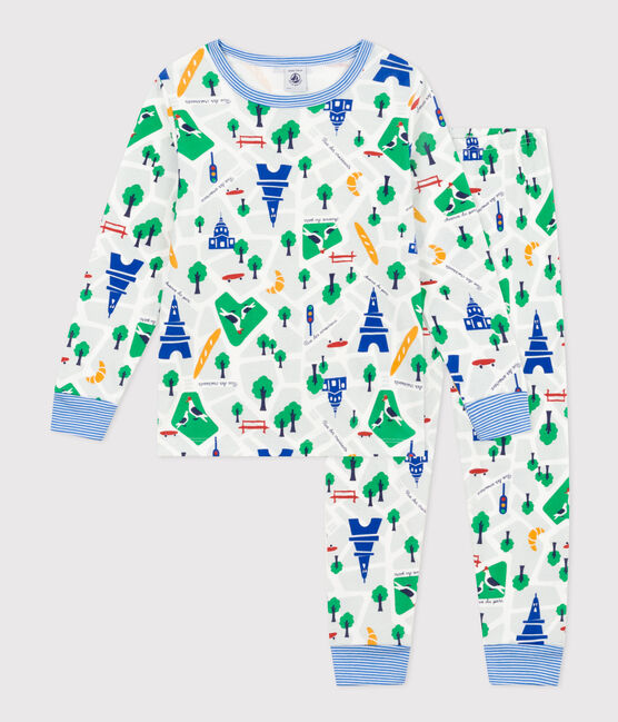 Pyjama imprimé motif Paris en coton enfant blanc MARSHMALLOW/blanc MULTICO