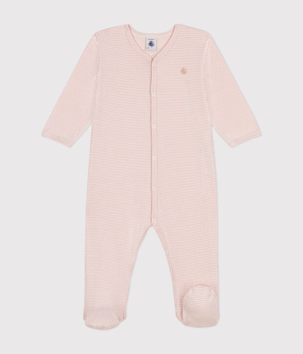 Pyjama en coton b&eacute;b&eacute; rose/blanc