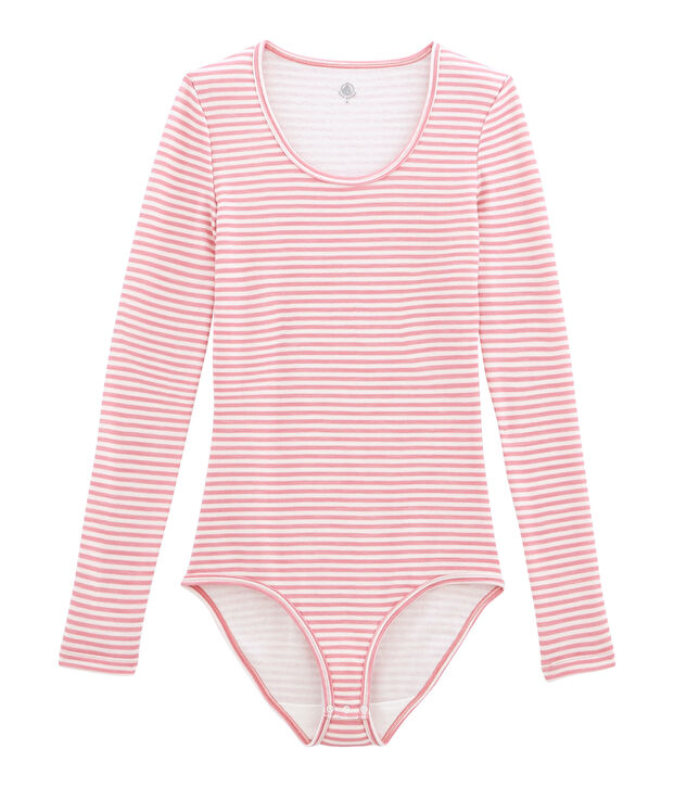 Body coton et laine pour femme rose/blanc