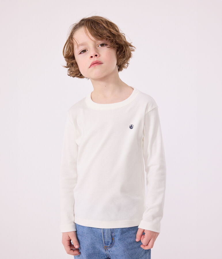 Tee-shirt manches longues en c&ocirc;te enfant fille / gar&ccedil;on blanc MARSHMALLOW