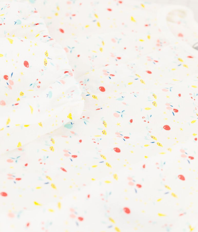 Robe manches courtes fruit&eacute;e avec bloomer b&eacute;b&eacute; fille en tubique chaine et trame en coton biologique blanc MARSHMALLOW/blanc MULTICO