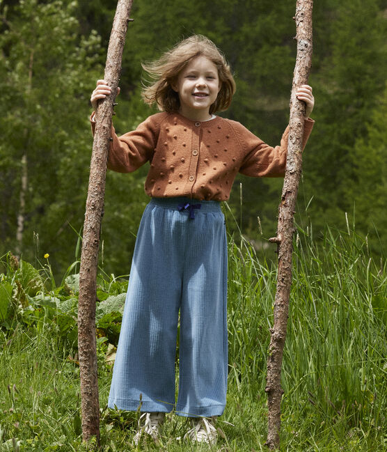 Pantalon large en velours fin enfant fille bleu POLOCHON