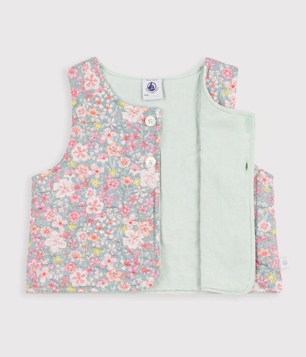 Gilet b&eacute;b&eacute; sans manches en coton imprim&eacute; fleurs bleu/multicouleur