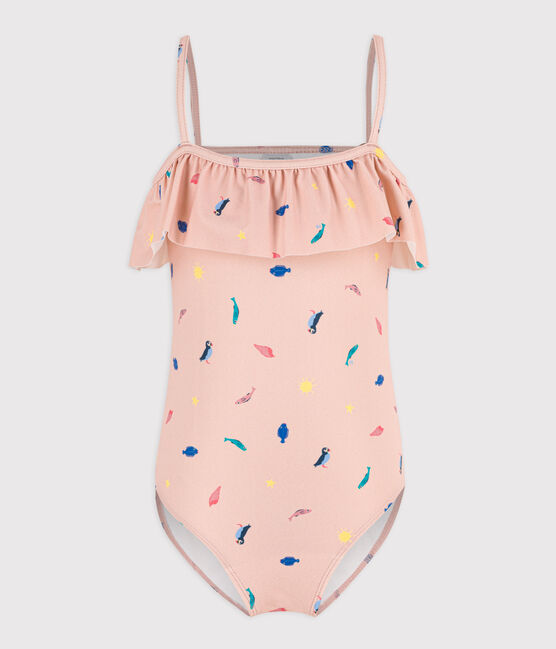 Maillot de bain 1 pièce imprimé enfant fille rose SALINE/blanc MULTICO