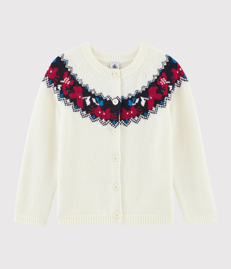 Cardigan laine et coton enfant fille blanc MARSHMALLOW/blanc MULTICO