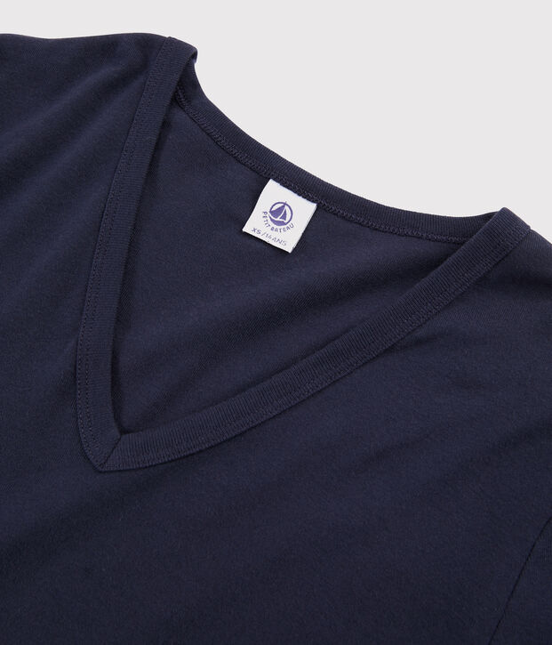 T-shirt col V iconique en coton Femme bleu marine