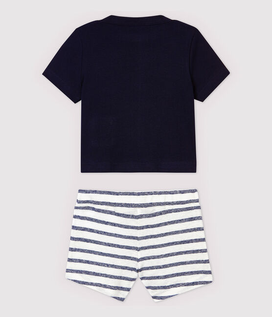 Ensemble tee-shirt/short en coton lin bébé garçon bleu SMOKING/blanc MARSHMALLOW