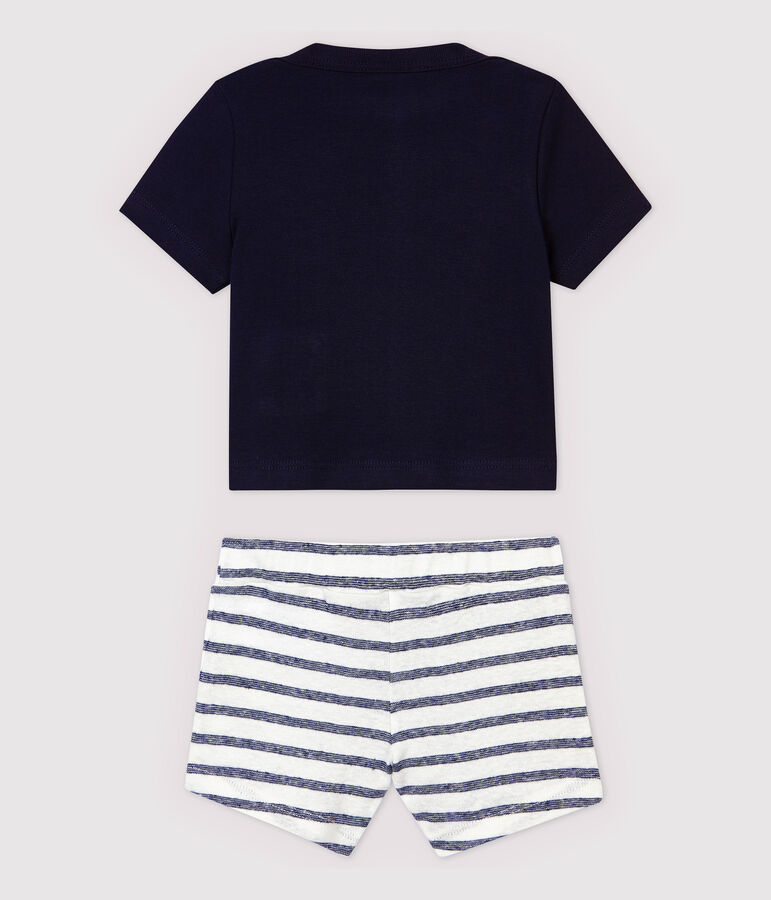 Ensemble tee-shirt/short en coton lin b&eacute;b&eacute; gar&ccedil;on bleu/blanc